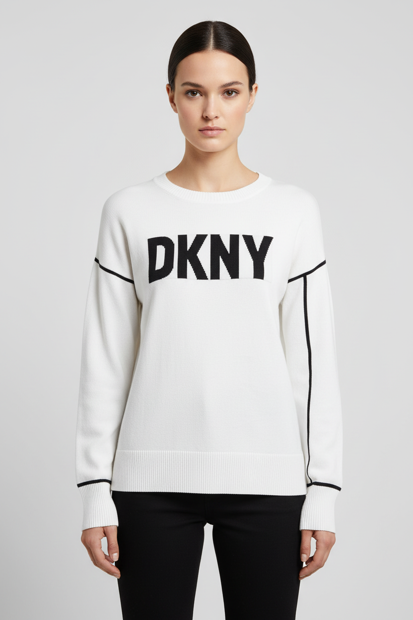 DKNY Damen Sweatshirt Weiß Schwarz Größe M