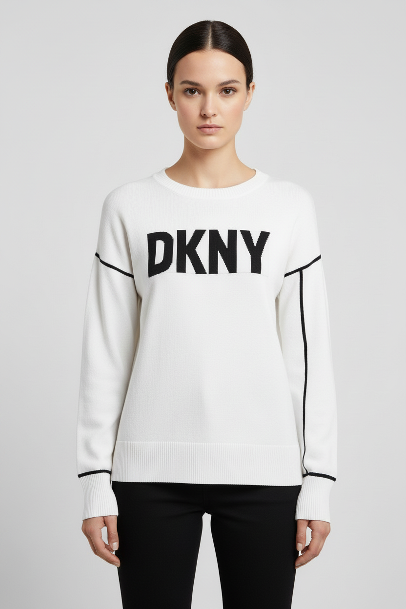 DKNY Damen Sweatshirt Weiß Schwarz Größe M