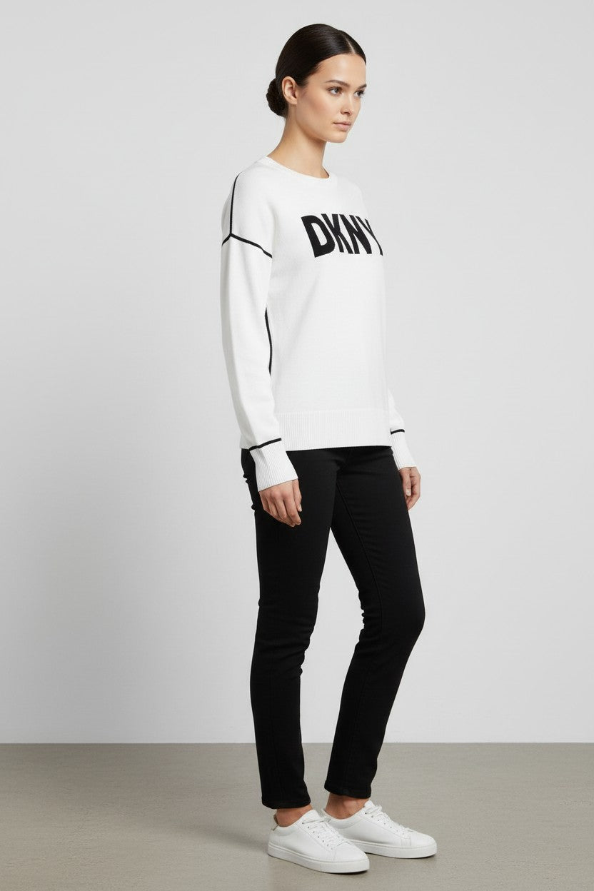 DKNY Damen Sweatshirt Weiß Schwarz Größe M
