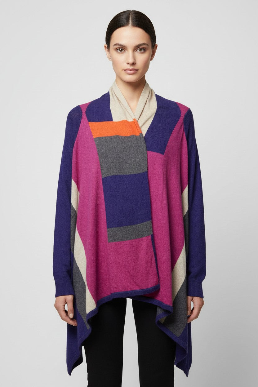 ESPRIT Damen Strickjacke Blau Pink Mehrfarbig Größe M