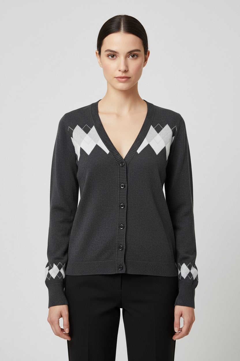 ESPRIT Damen Strickjacke Grau Weiß Größe M