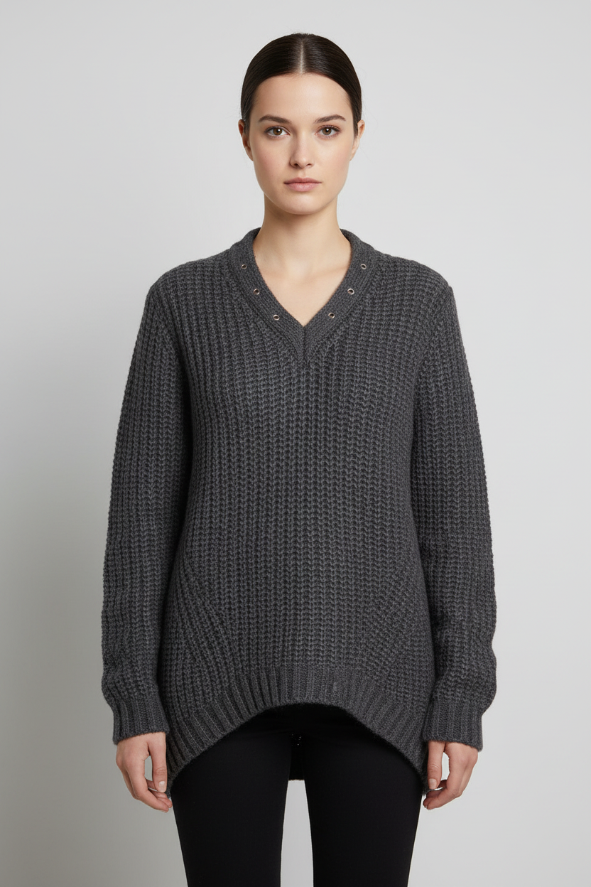 Guess Damen Strickpullover Grau Schwarz Größe L