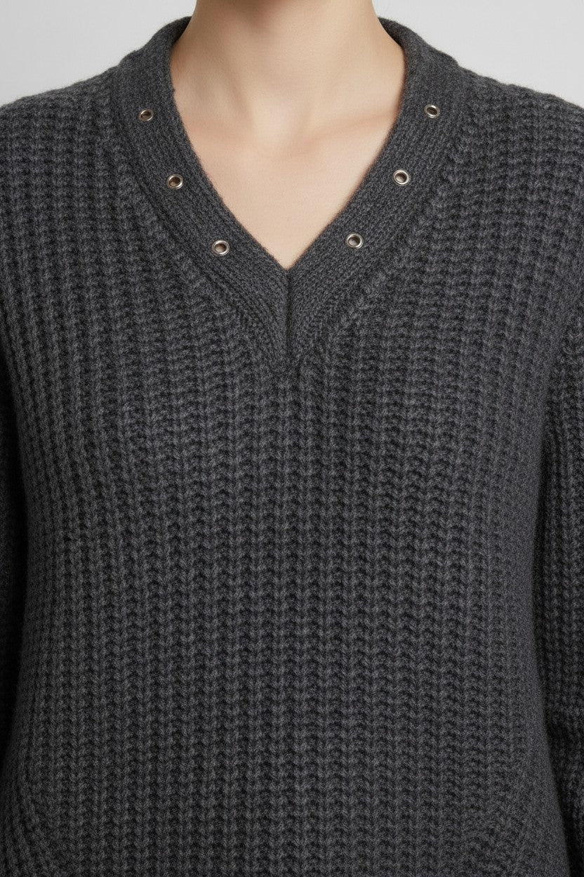 Guess Damen Strickpullover Grau Schwarz Größe L
