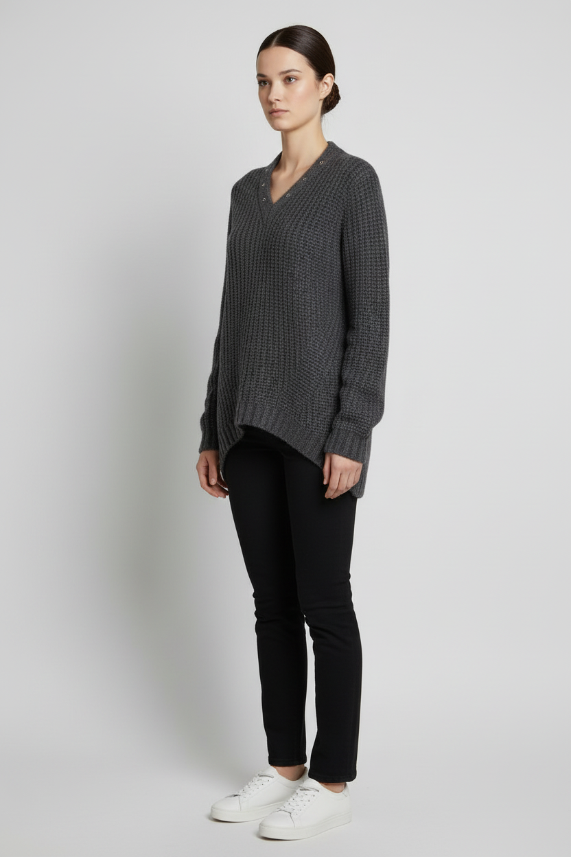 Guess Damen Strickpullover Grau Schwarz Größe L