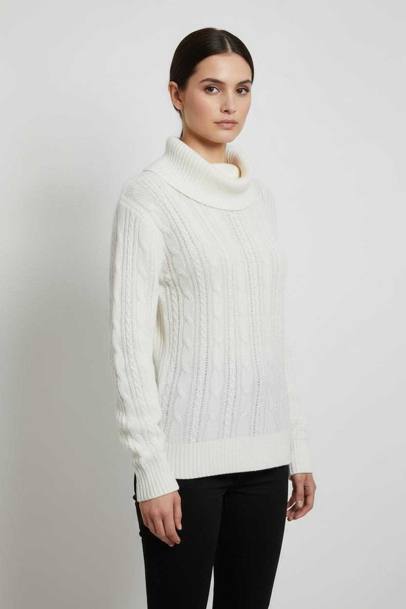 Tommy Hilfiger Damen Rollkragenpullover Weiß Größe L
