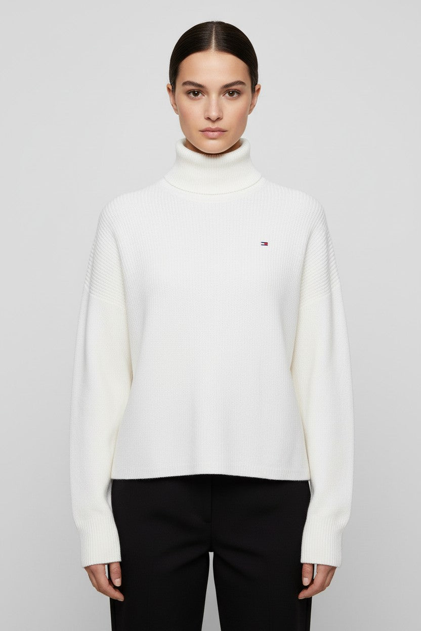 Tommy Hilfiger Damen Rollkragenpullover Weiß Größe M