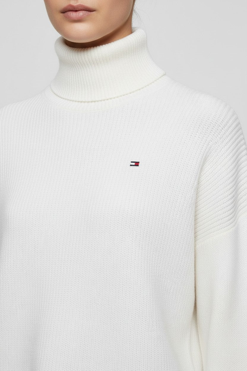 Tommy Hilfiger Damen Rollkragenpullover Weiß Größe M