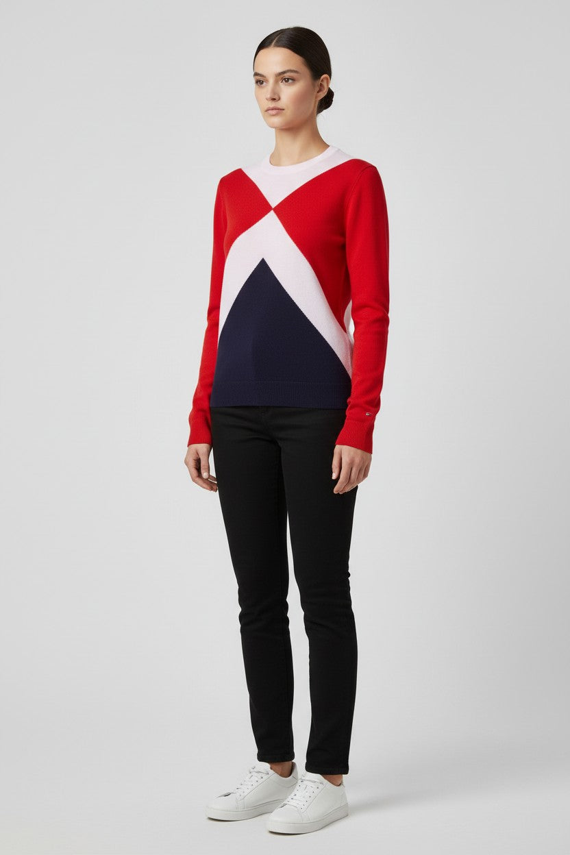 Tommy Hilfiger Damen Strickpullover Rot Blau Weiß Größe L