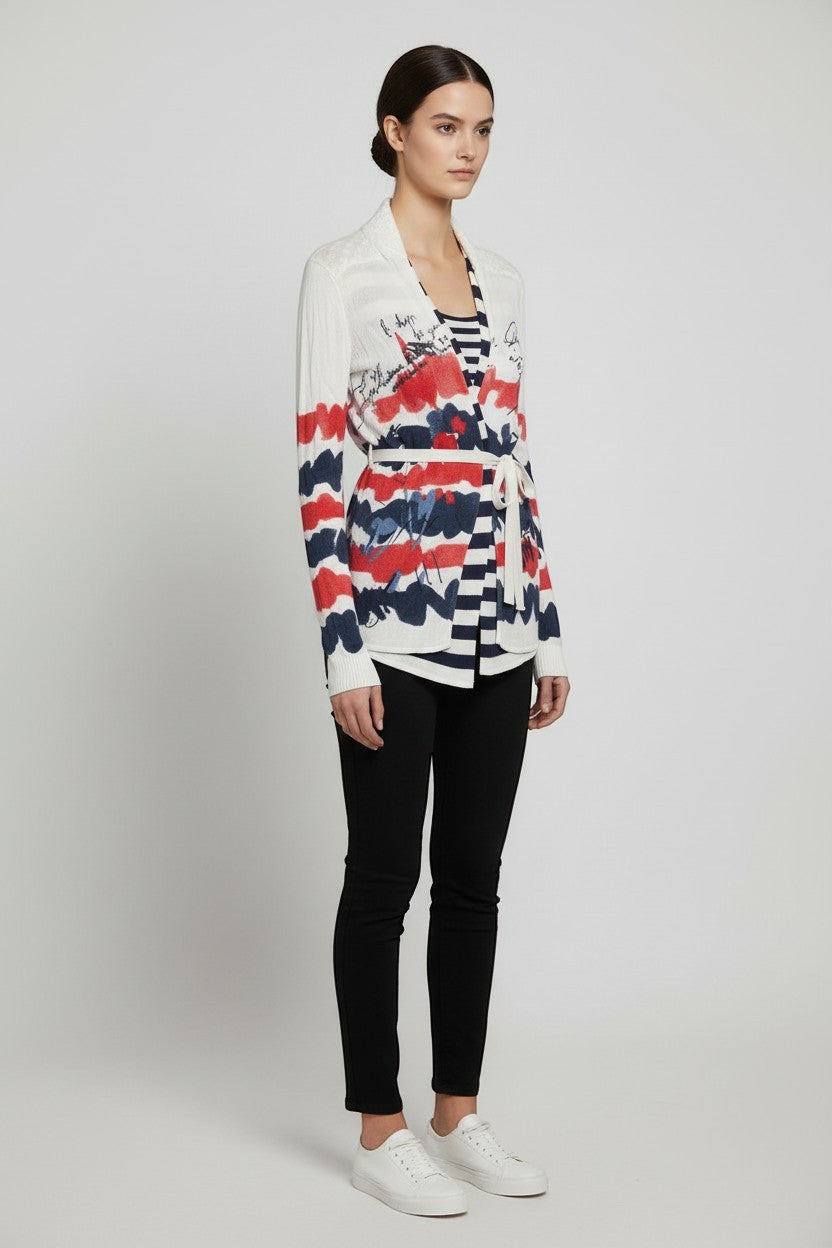 Desigual Damen Strickjacke Weiß Blau Rot Größe L