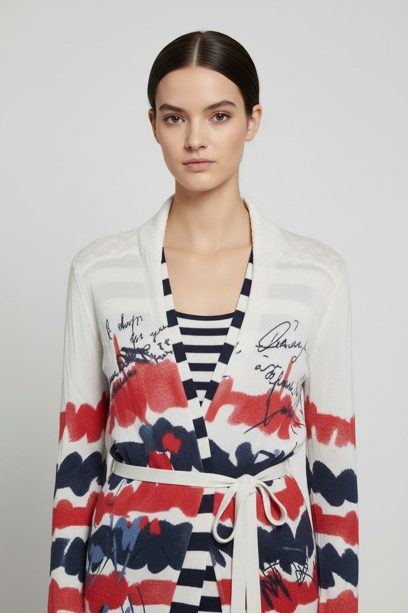 Desigual Damen Strickjacke Weiß Blau Rot Größe L