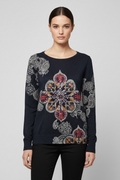 Desigual Damen Strickpullover Blau Mehrfarbig Größe L