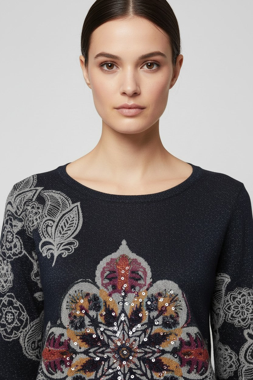 Desigual Damen Strickpullover Blau Mehrfarbig Größe L