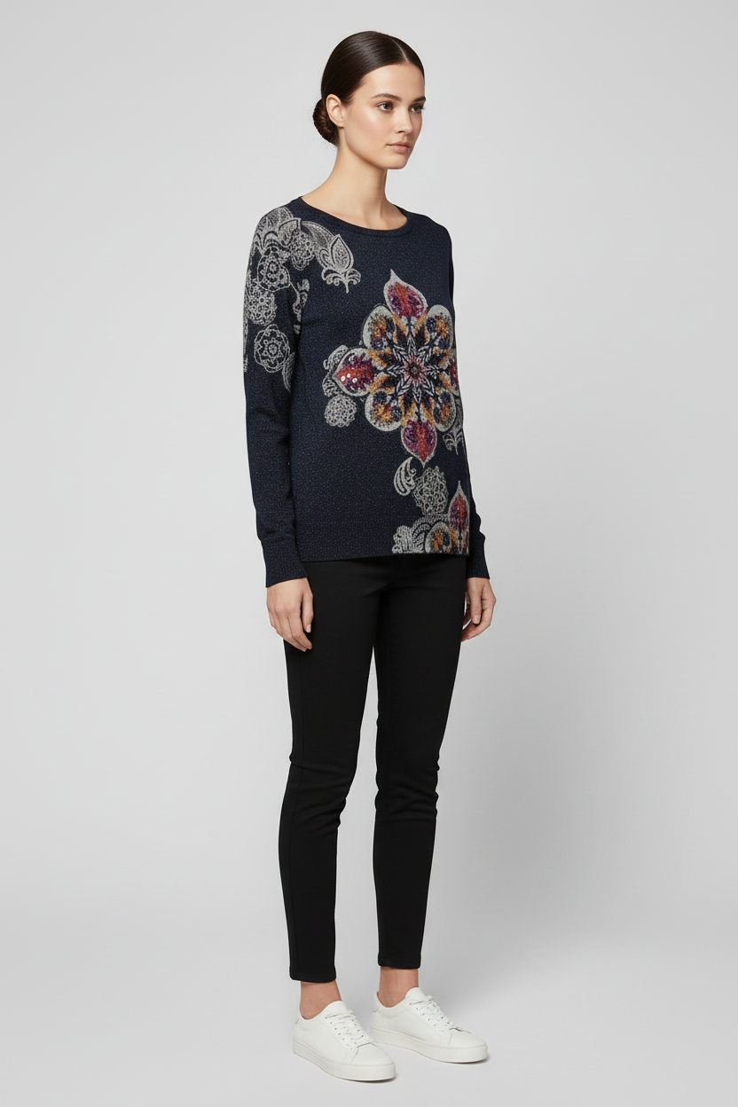 Desigual Damen Strickpullover Blau Mehrfarbig Größe L