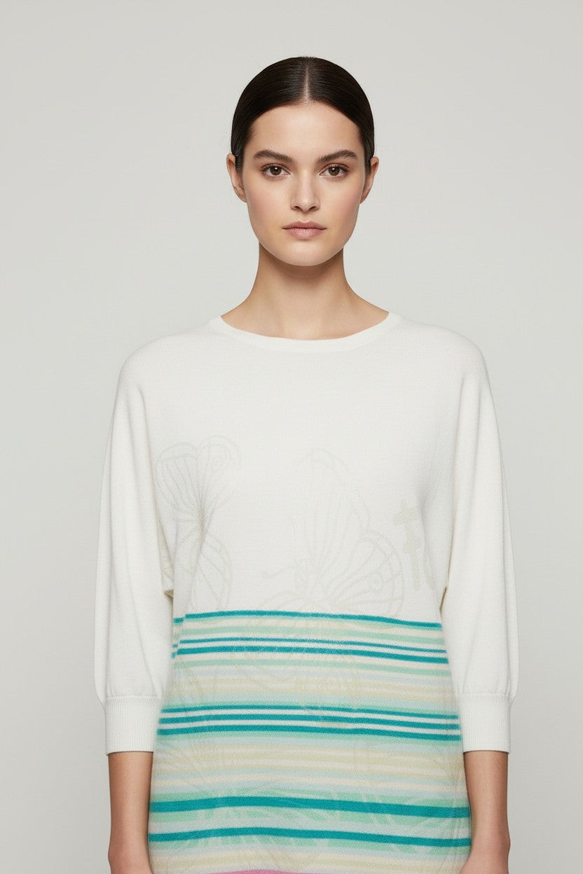 Desigual Damen Strickpullover Weiß Mehrfarbig Größe M