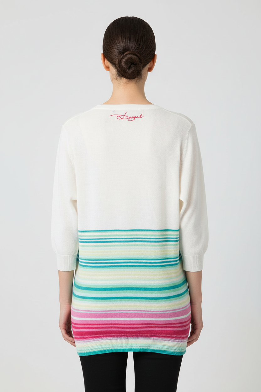 Desigual Damen Strickpullover Weiß Mehrfarbig Größe M