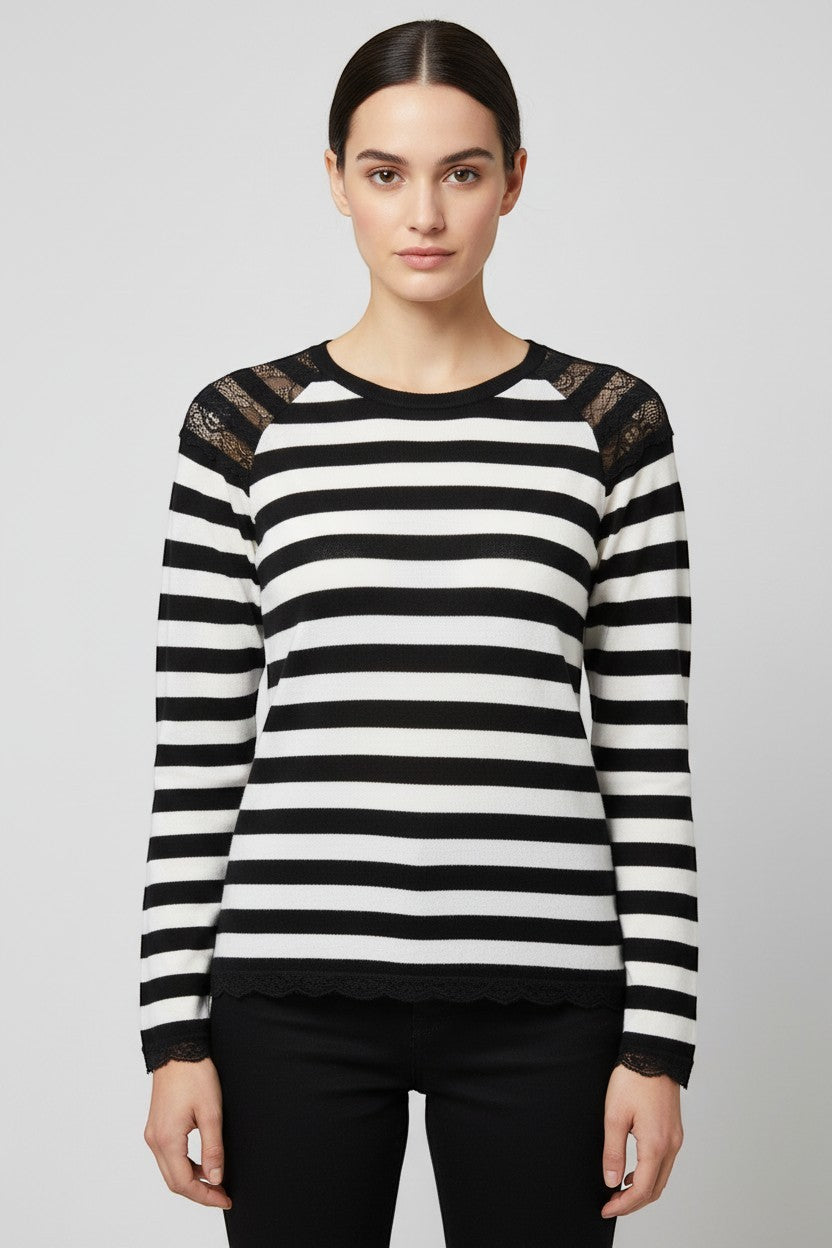 ESPRIT Damen Strickpullover Schwarz Weiß Größe S