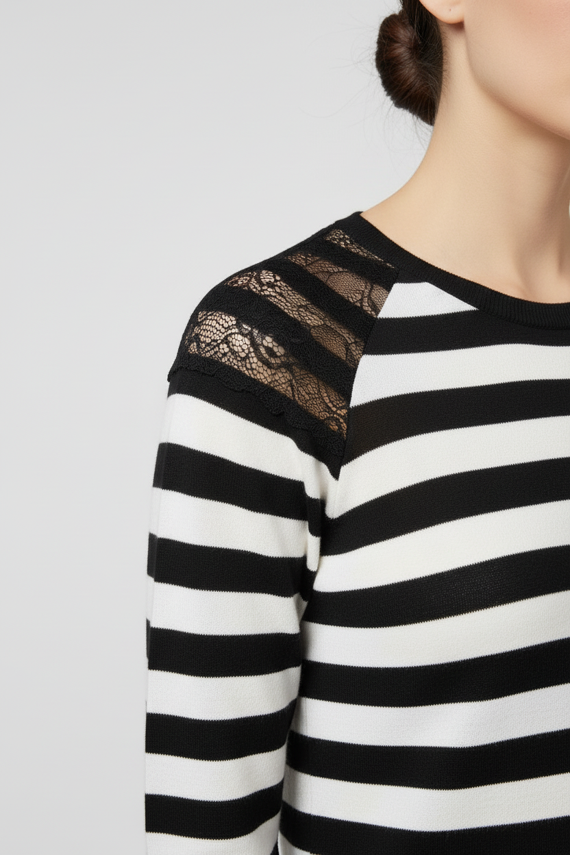 ESPRIT Damen Strickpullover Schwarz Weiß Größe S