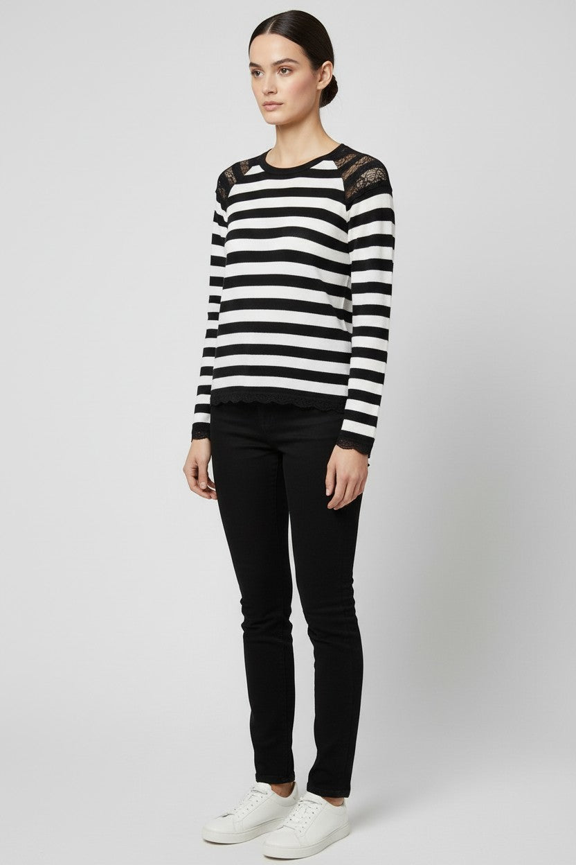 ESPRIT Damen Strickpullover Schwarz Weiß Größe S