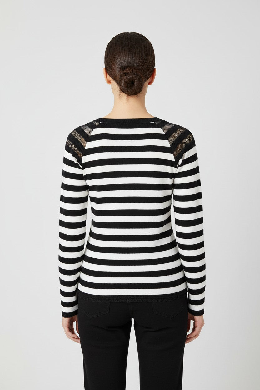 ESPRIT Damen Strickpullover Schwarz Weiß Größe S