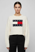 Tommy Hilfiger Jeans Damen Strickpullover Weiß Mehrfarbig Größe M