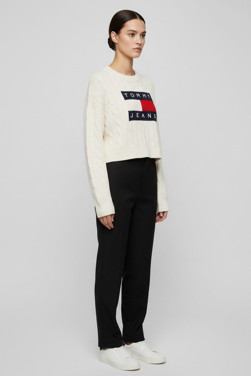 Tommy Hilfiger Jeans Damen Strickpullover Weiß Mehrfarbig Größe M