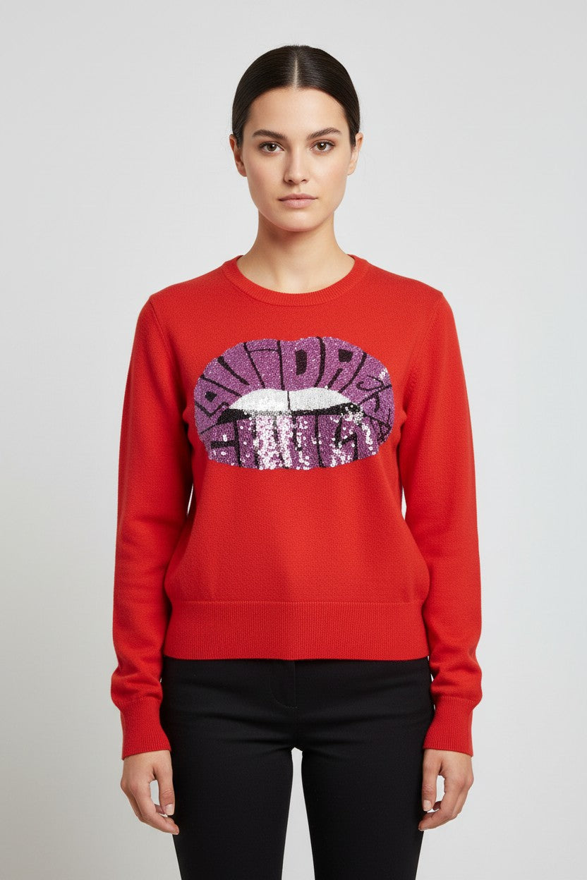 Desigual Damen Strickpullover Rot Mehrfarbig Größe L