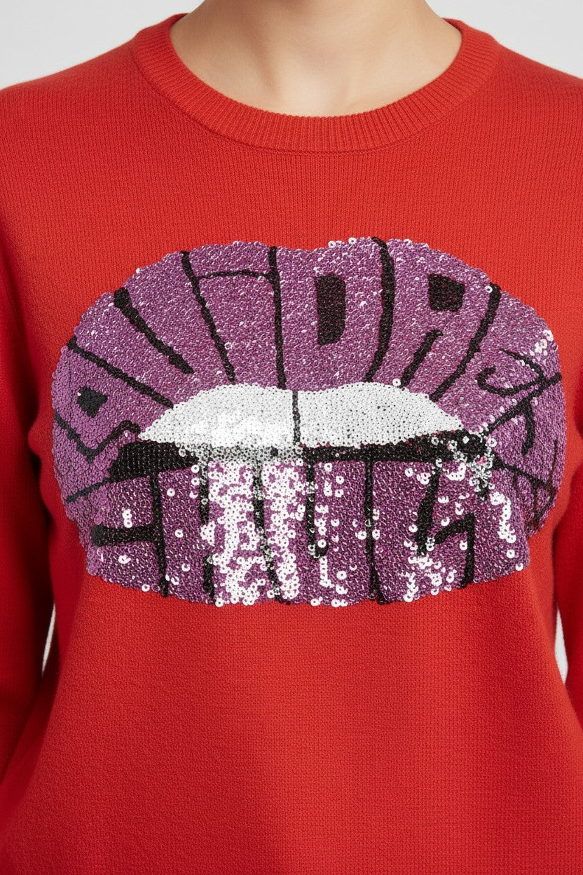 Desigual Damen Strickpullover Rot Mehrfarbig Größe L