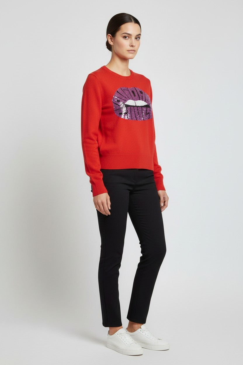 Desigual Damen Strickpullover Rot Mehrfarbig Größe L