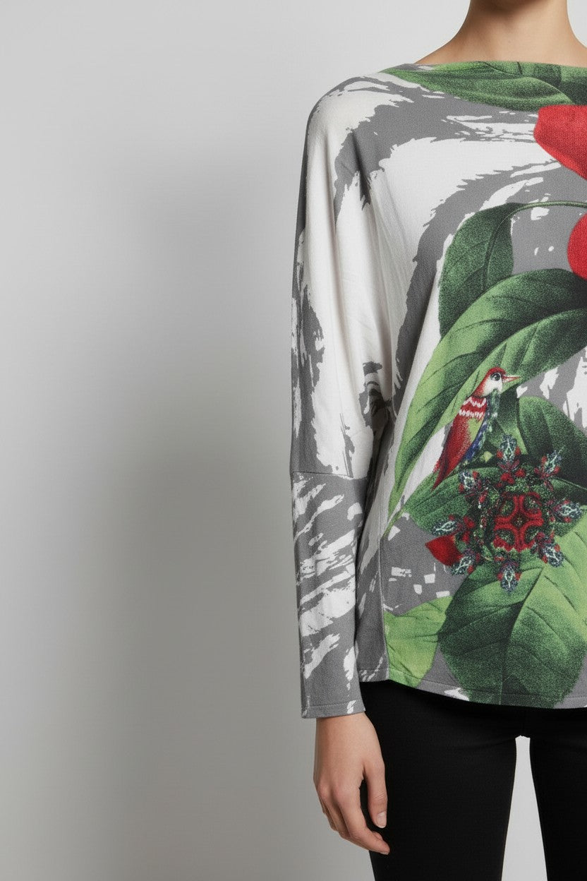 Desigual Damen Strickpullover Weiß Grau Grün Größe L