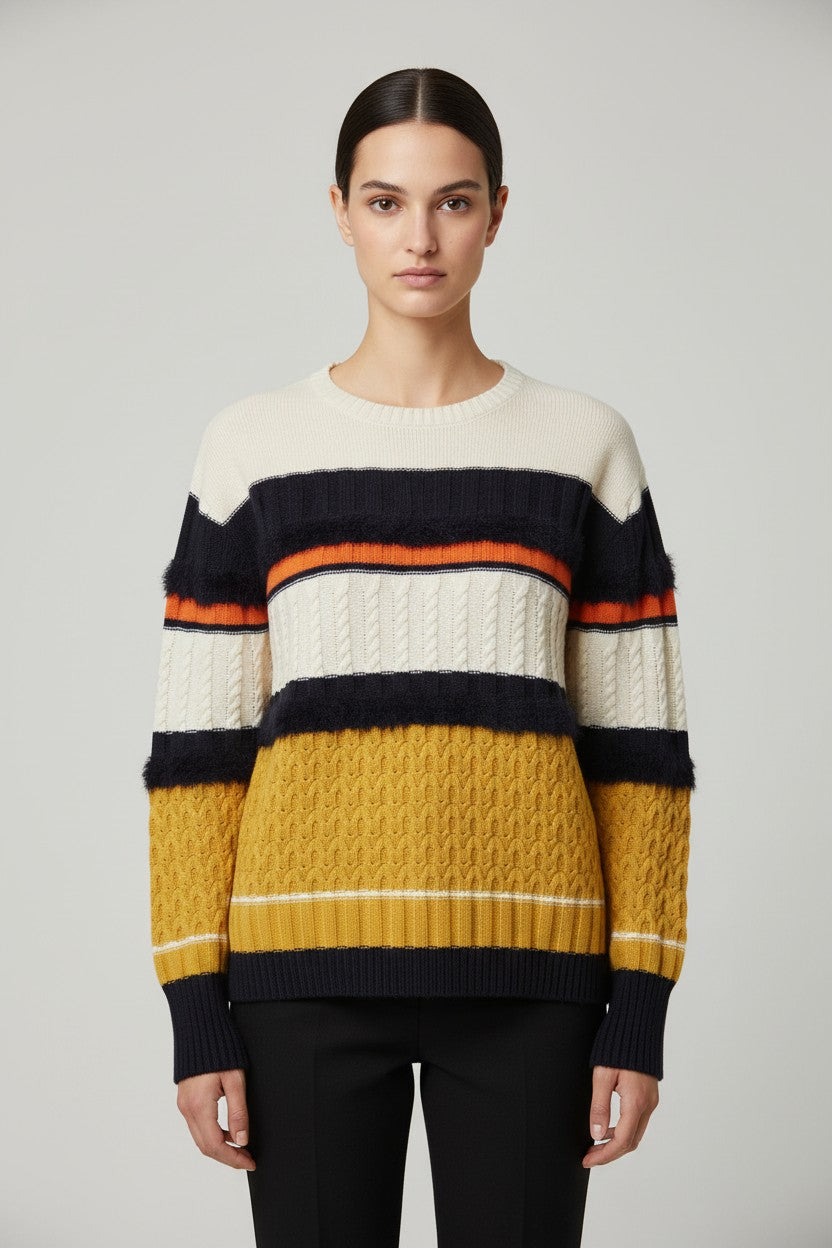 ESPRIT Damen Strickpullover Beige Blau Gelb Größe L