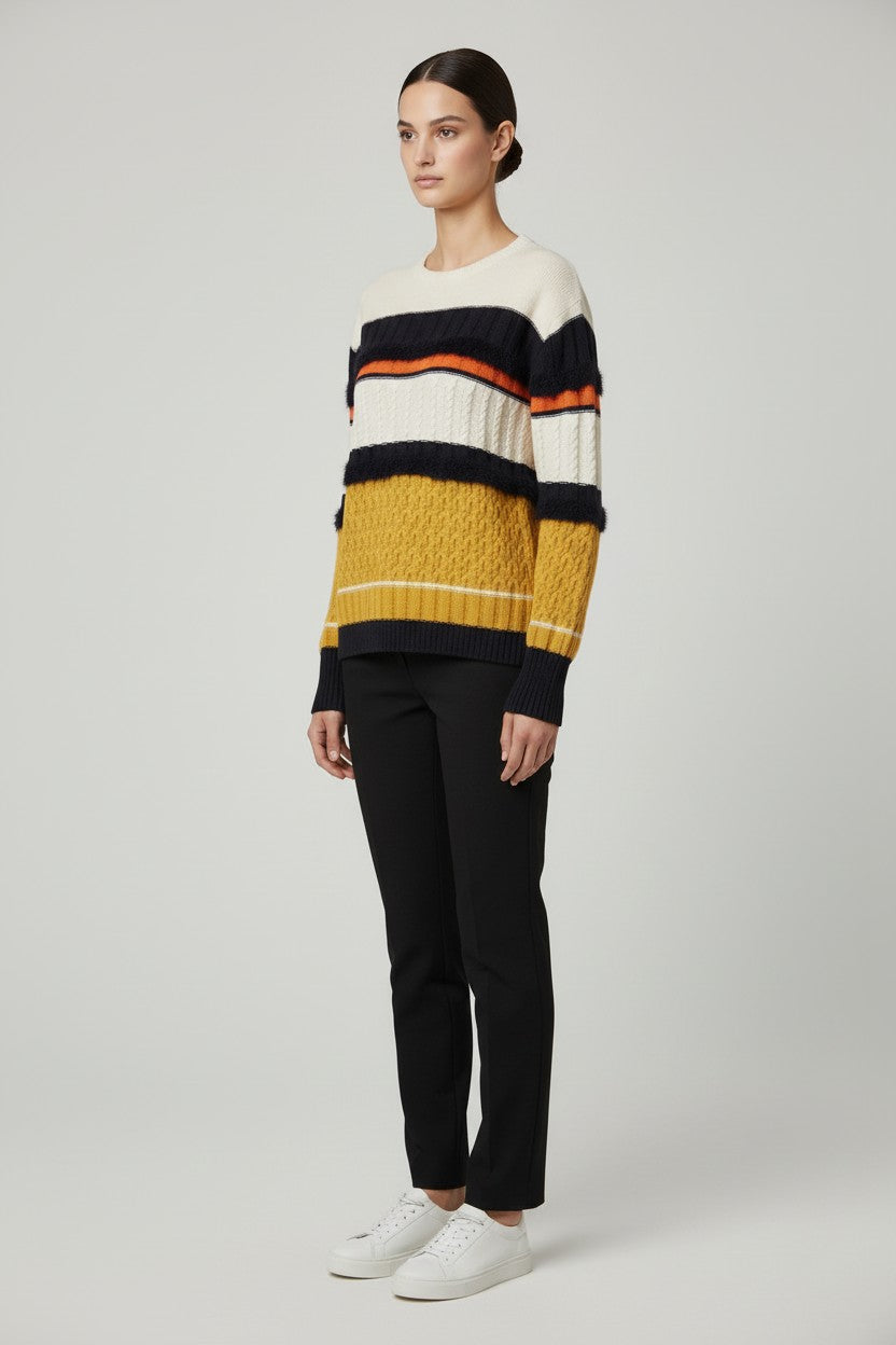 ESPRIT Damen Strickpullover Beige Blau Gelb Größe L