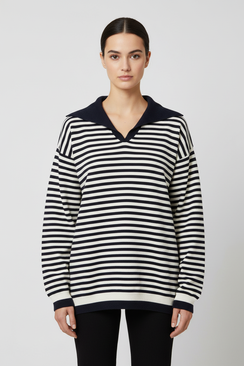 ESPRIT Damen Strickpullover Blau Weiß Größe L