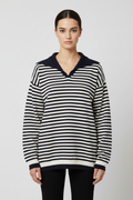 ESPRIT Damen Strickpullover Blau Weiß Größe L