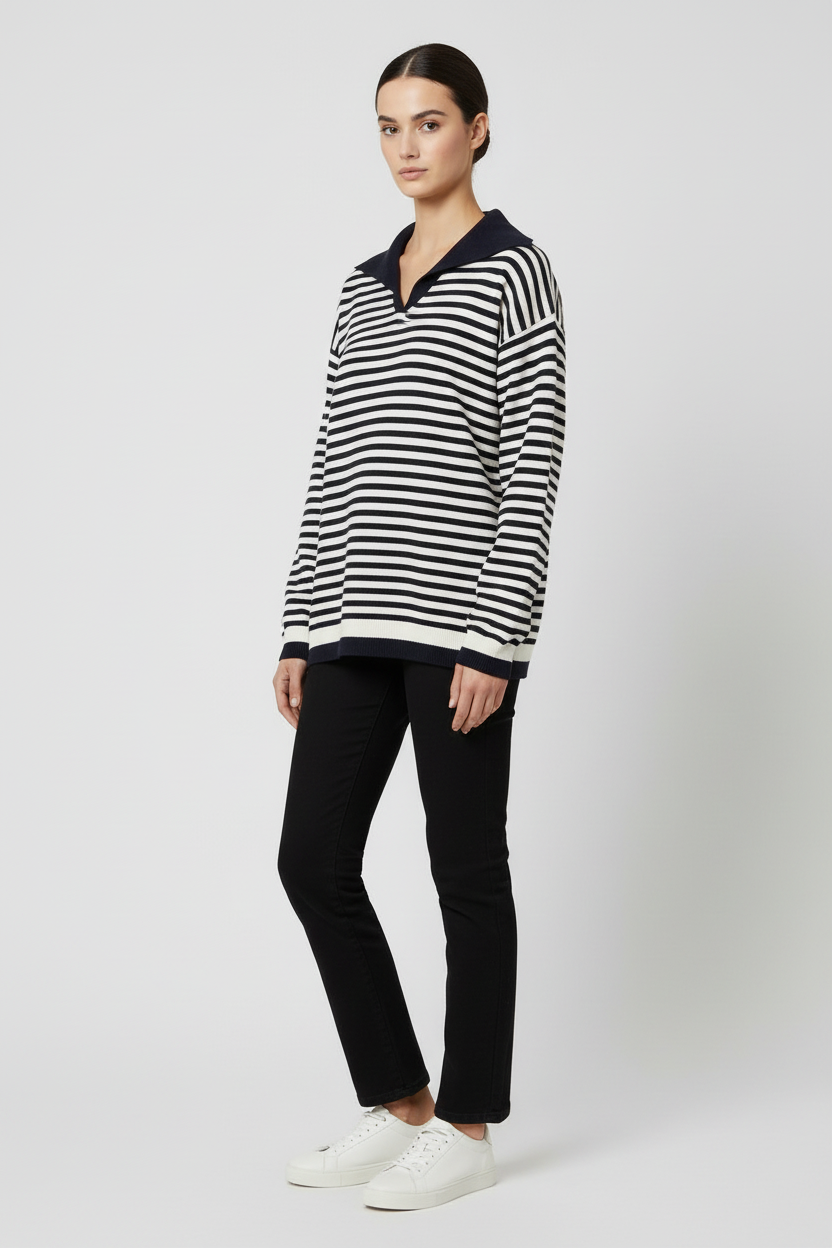 ESPRIT Damen Strickpullover Blau Weiß Größe L