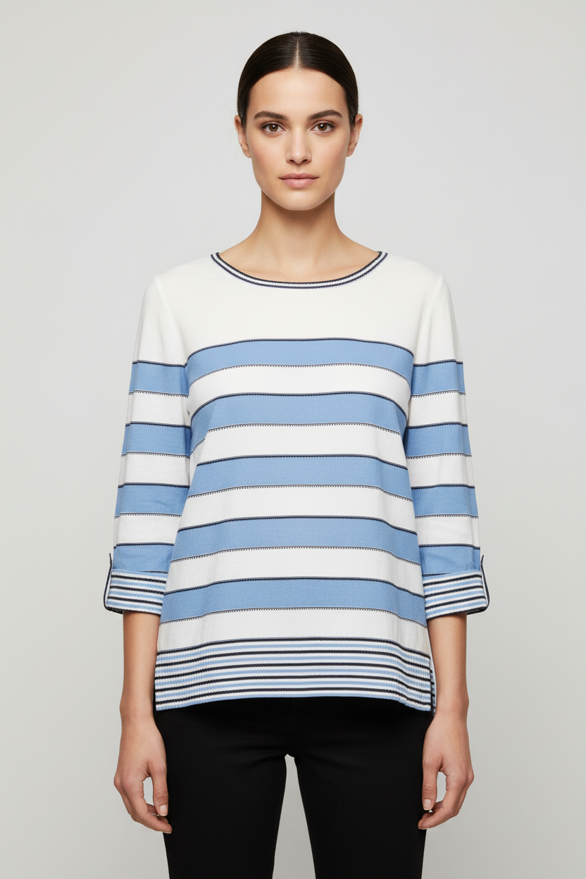 ESPRIT Damen Strickpullover Blau Weiß Größe M