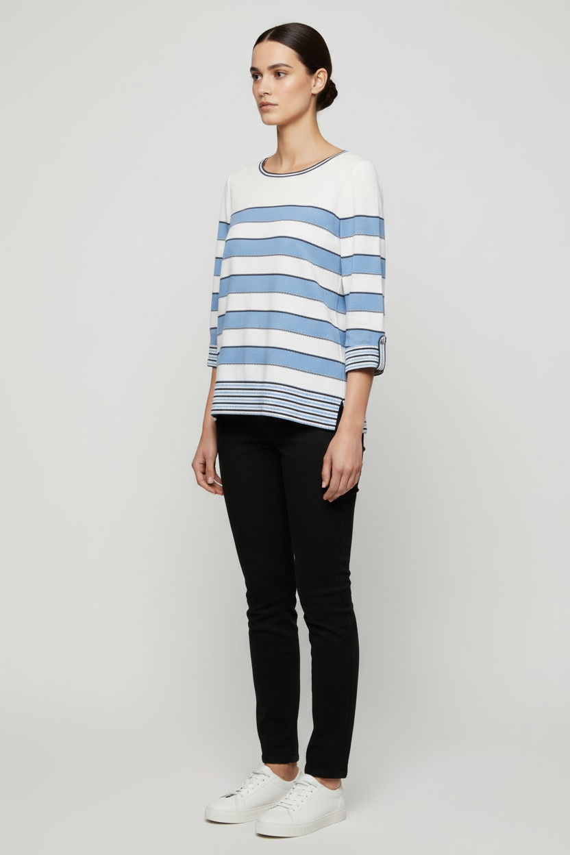ESPRIT Damen Strickpullover Blau Weiß Größe M