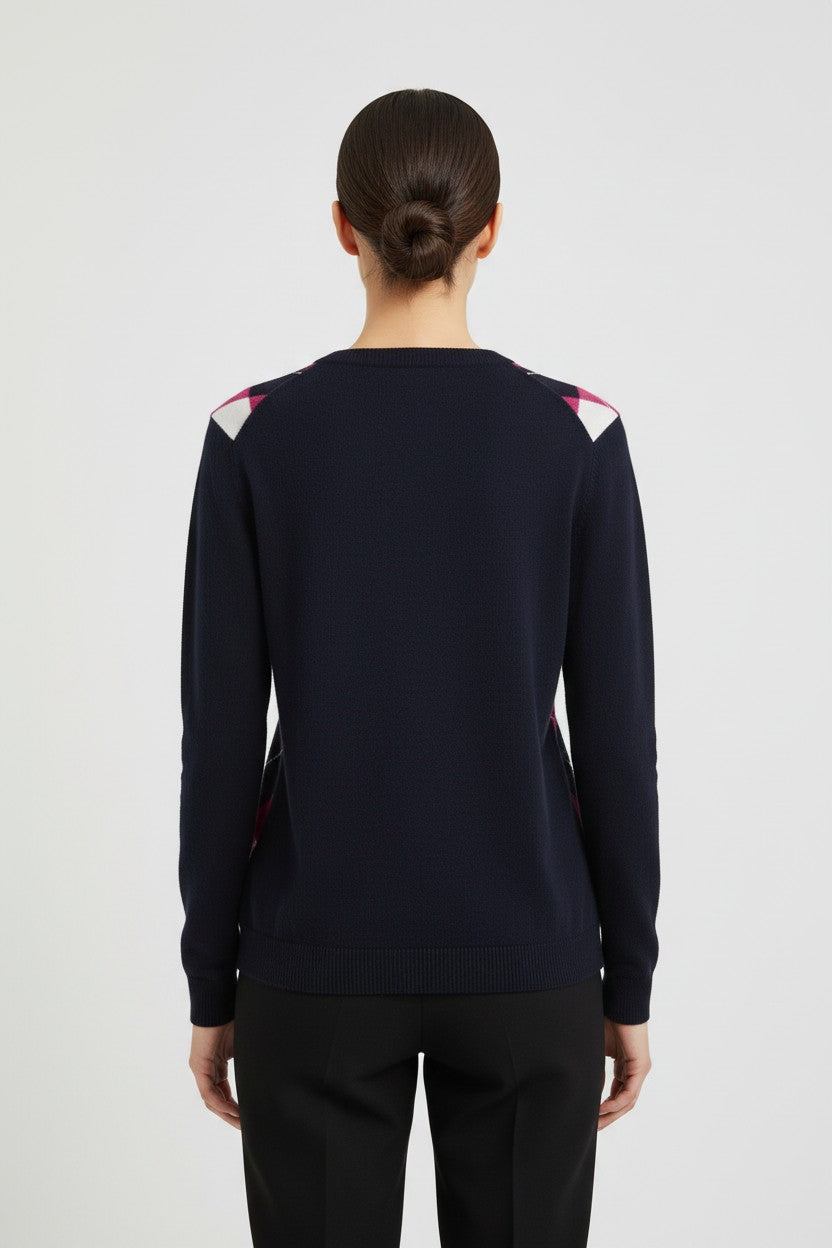 Tommy Hilfiger Damen Strickpullover Blau Pink Weiß Größe M