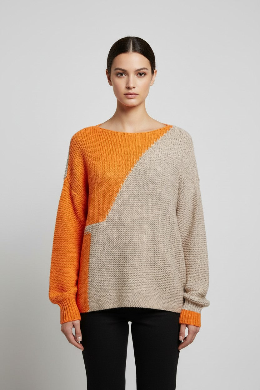 United Colors of Benetton Damen Strickpullover Beige Orange Mehrfarbig Größe M