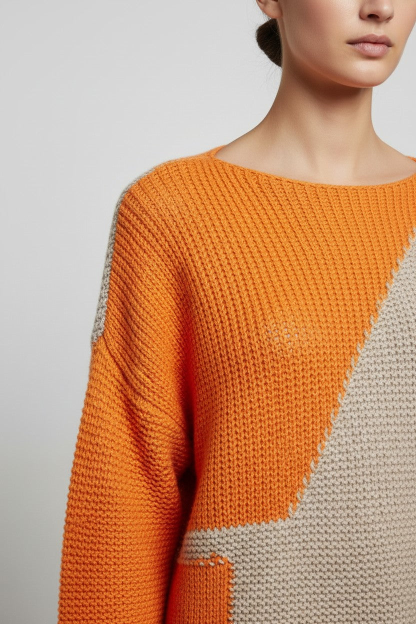 United Colors of Benetton Damen Strickpullover Beige Orange Mehrfarbig Größe M