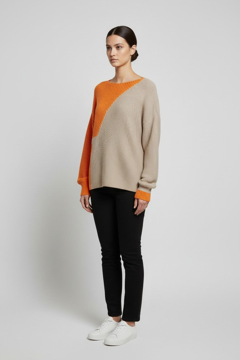 United Colors of Benetton Damen Strickpullover Beige Orange Mehrfarbig Größe M