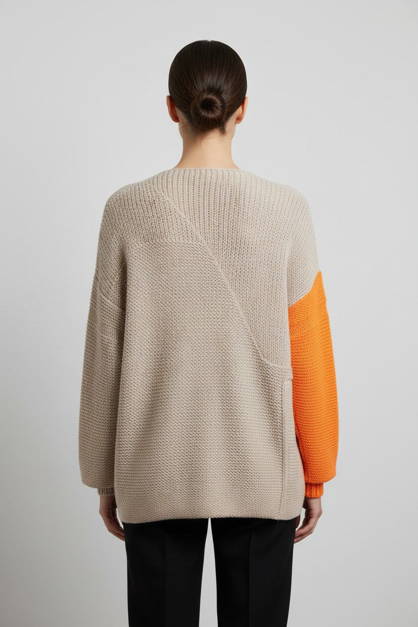 United Colors of Benetton Damen Strickpullover Beige Orange Mehrfarbig Größe M