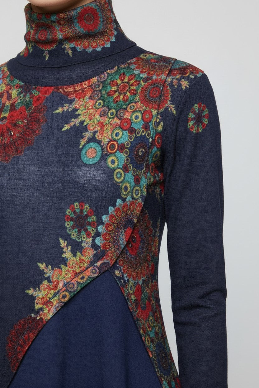 Desigual Damen Rollkragenpullover Blau Mehrfarbig Größe M