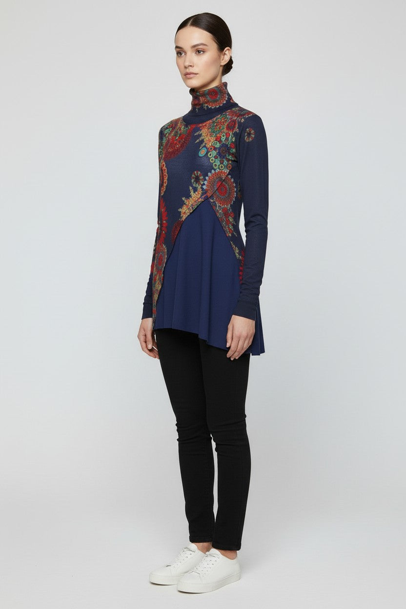 Desigual Damen Rollkragenpullover Blau Mehrfarbig Größe M