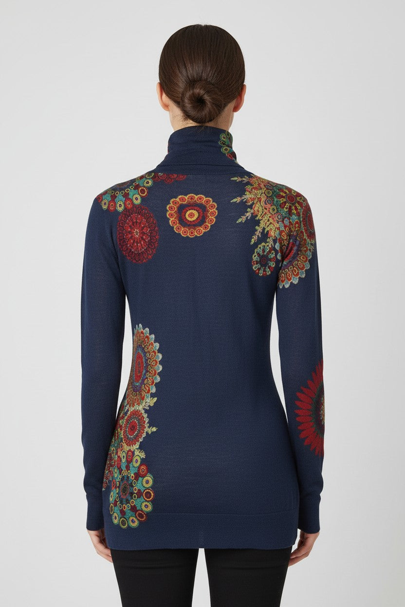 Desigual Damen Rollkragenpullover Blau Mehrfarbig Größe M