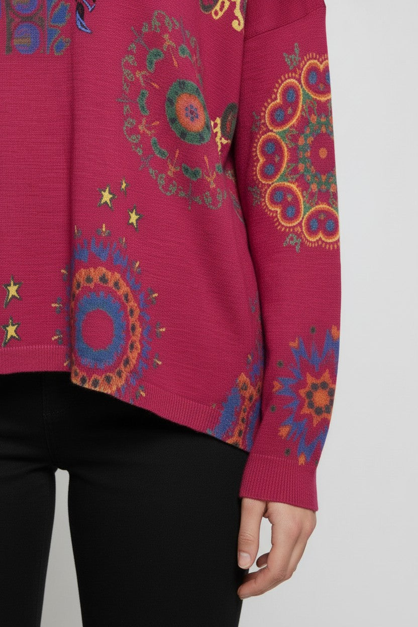 Desigual Damen Strickpullover Pink Mehrfarbig Größe L