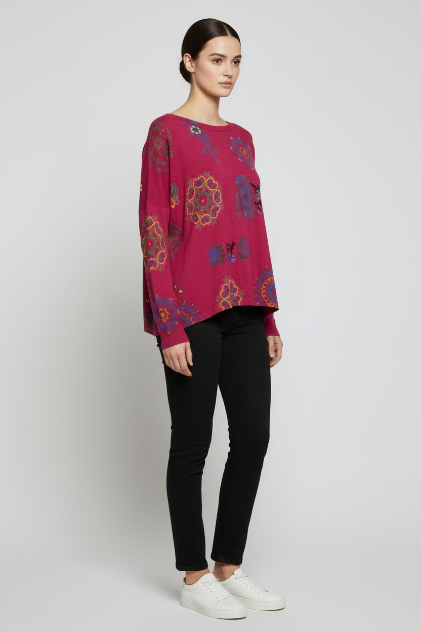 Desigual Damen Strickpullover Pink Mehrfarbig Größe L