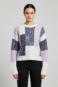 Desigual Damen Strickpullover Weiß Lila Blau Größe M