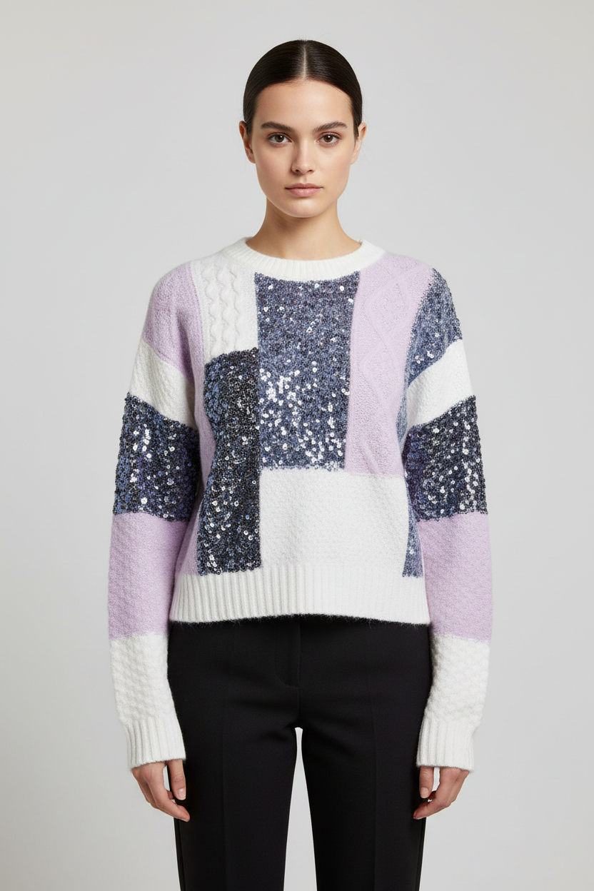 Desigual Damen Strickpullover Weiß Lila Blau Größe M