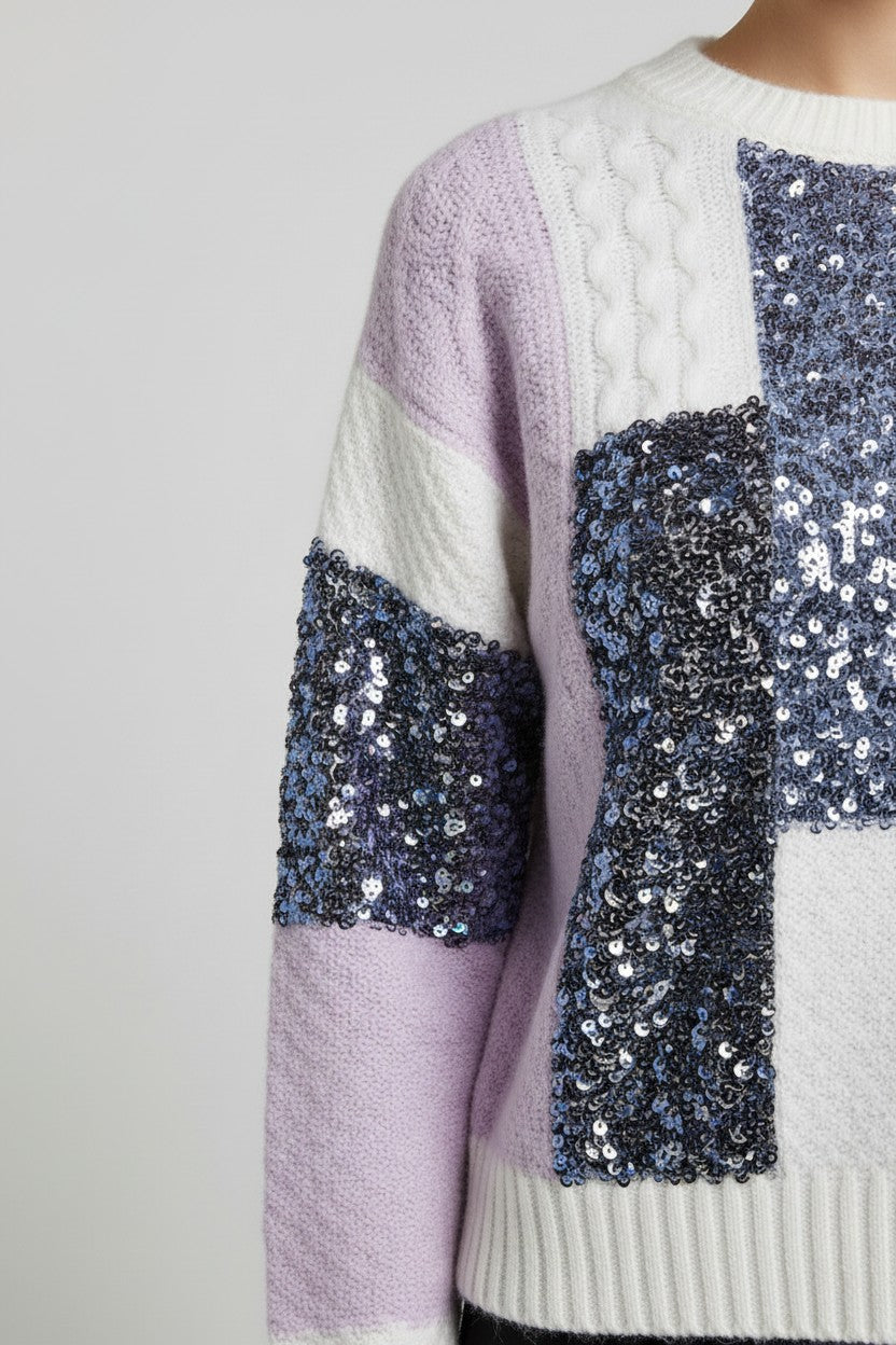 Desigual Damen Strickpullover Weiß Lila Blau Größe M