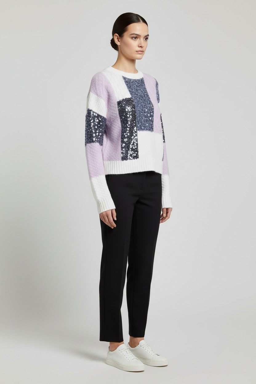 Desigual Damen Strickpullover Weiß Lila Blau Größe M